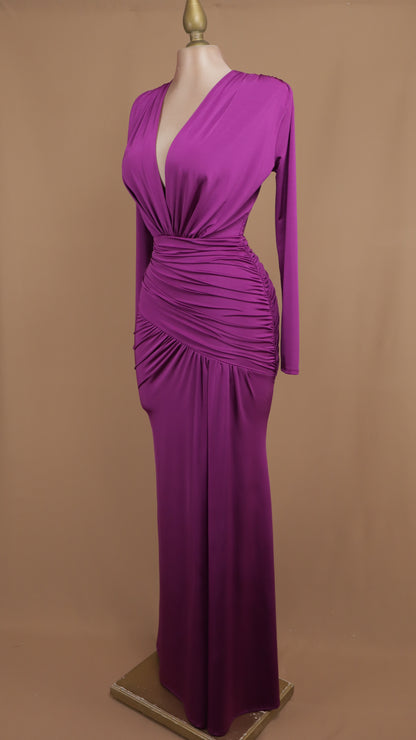 Vestido largo manga larga con escote en V