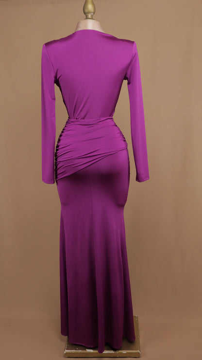 Vestido largo manga larga con escote en V