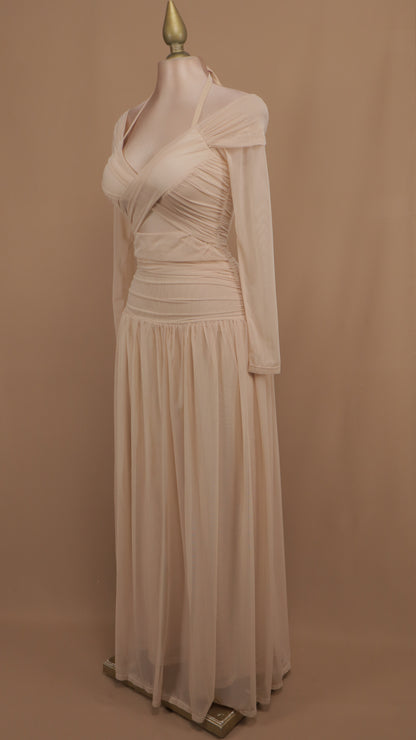 Vestido largo manga larga con escote en cintura