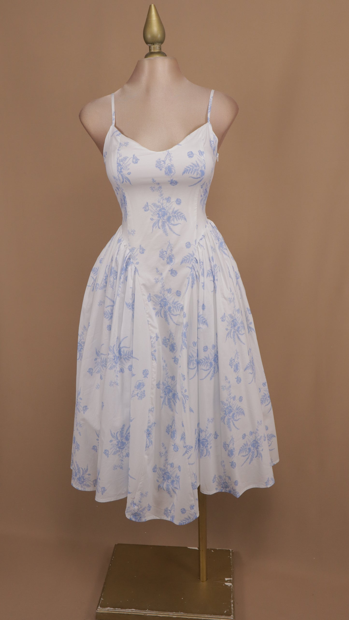 Vestido midi estampado con corset y elástico