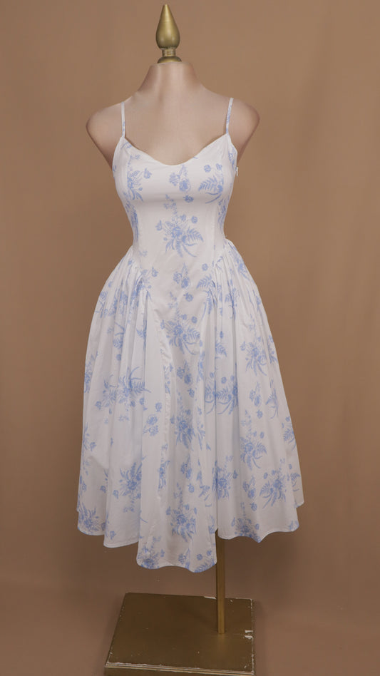 Vestido midi estampado con corset y elástico