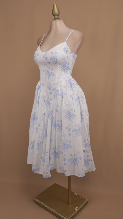 Vestido midi estampado con corset y elástico