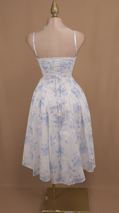 Vestido midi estampado con corset y elástico