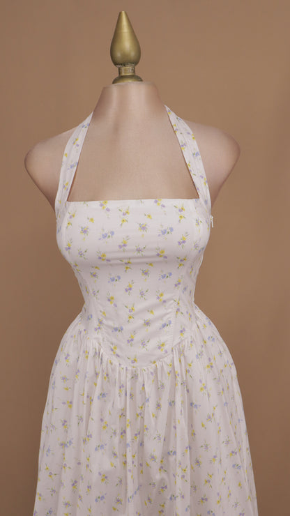 Vestido midi cuello halter estampado