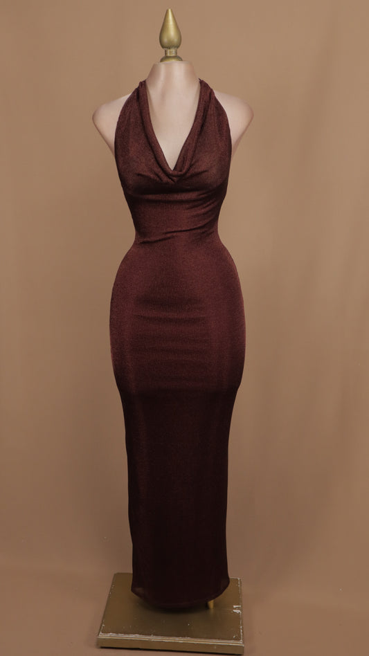 Vestido largo cuello halter pegadito