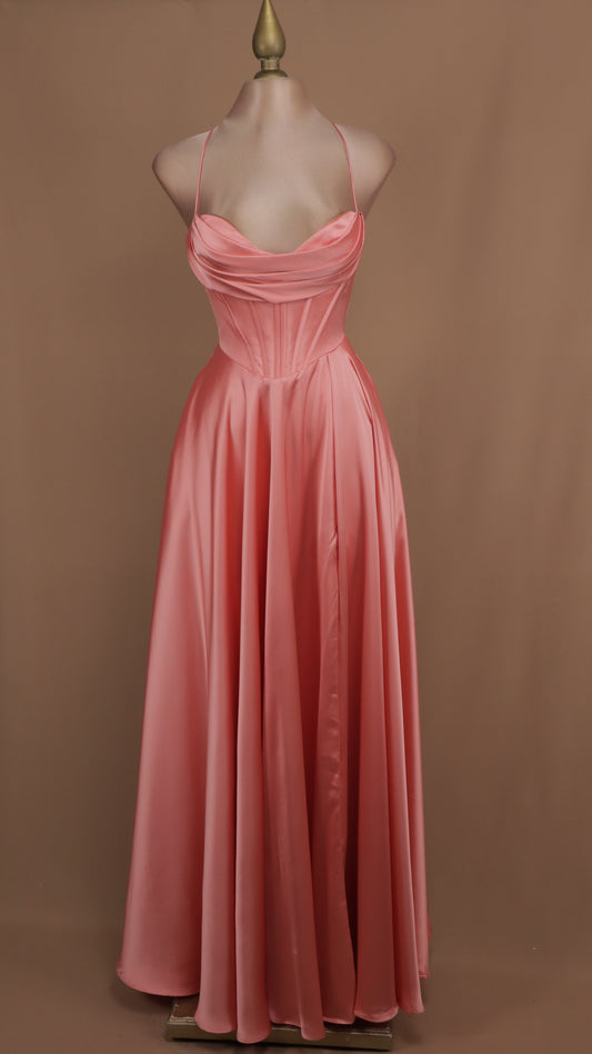 Vestido largo linea a con corset