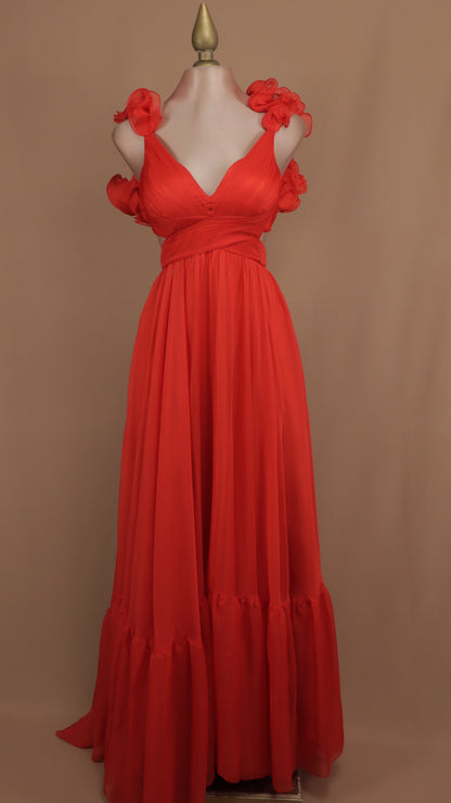 Vestido largo escarola con escote