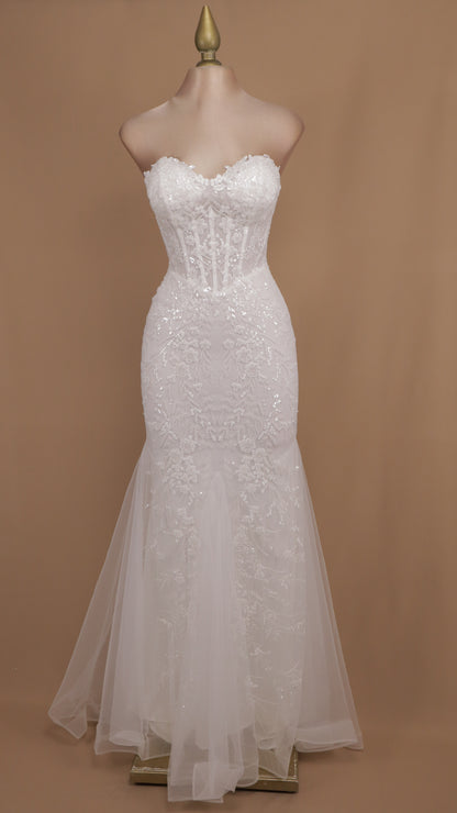 Vestido largo de novia estraple con aplicación