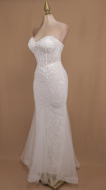 Vestido largo de novia estraple con aplicación