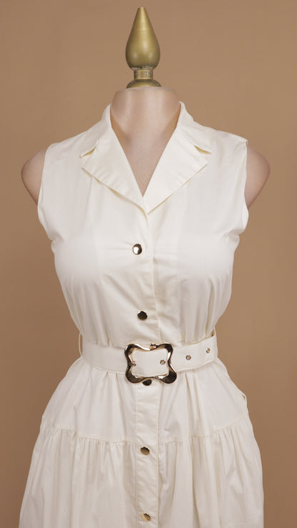 Vestido midi con cuello y cinto