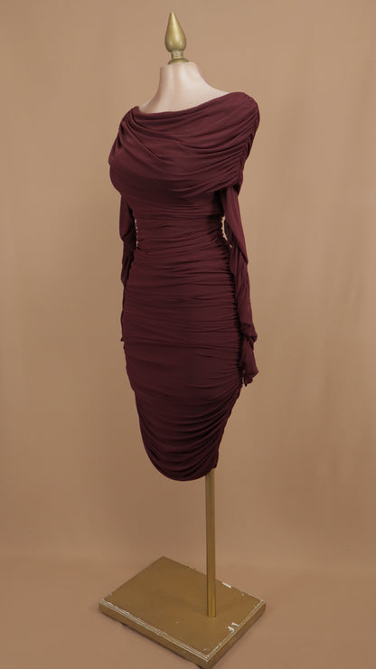 Vestido midi al hombro pegadito con manga larga