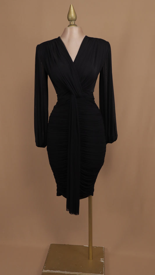 Vestido midi manga larga con escote en V
