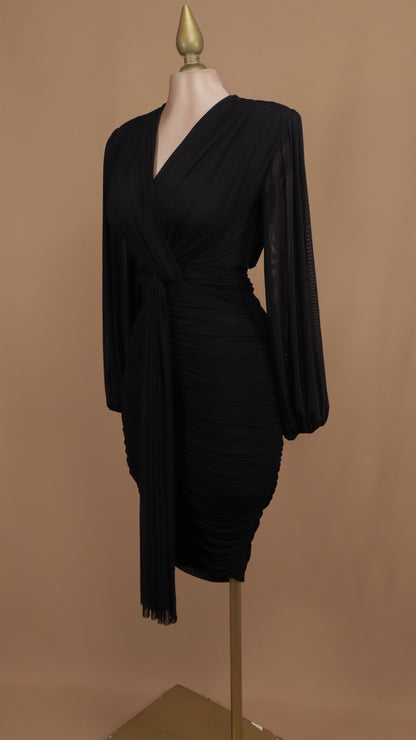 Vestido midi manga larga con escote en V