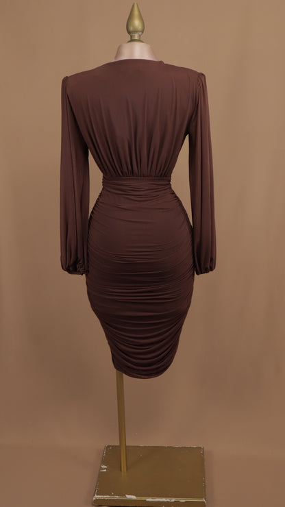 Vestido midi manga larga con escote en V