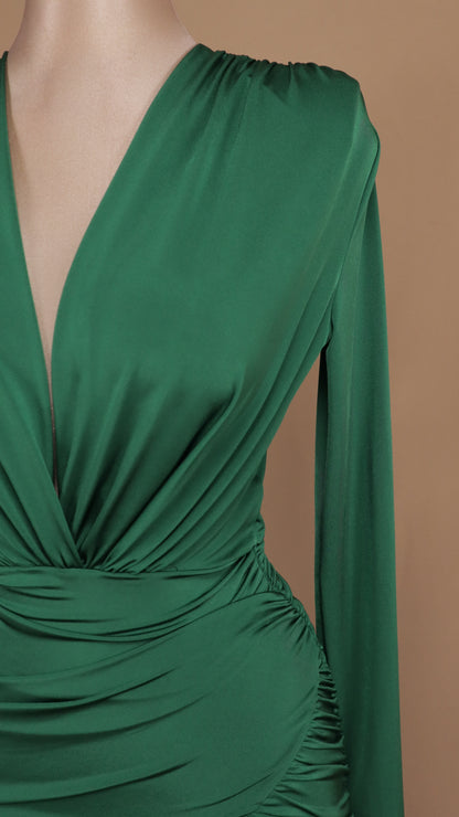 Vestido largo de licra manga larga escote en V