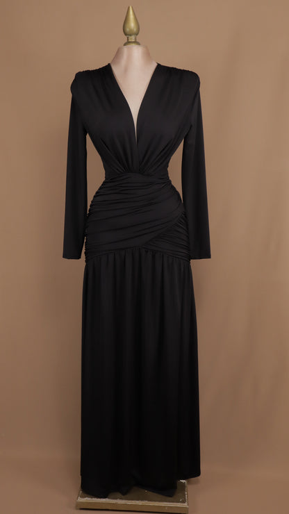 Vestido largo de licra manga larga escote en V