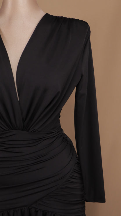 Vestido largo de licra manga larga escote en V