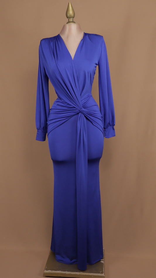 Vestido largo manga larga con nudo en cintura