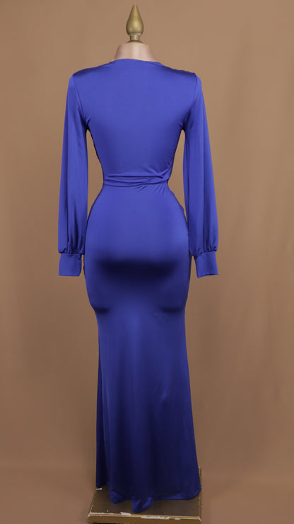 Vestido largo manga larga con nudo en cintura