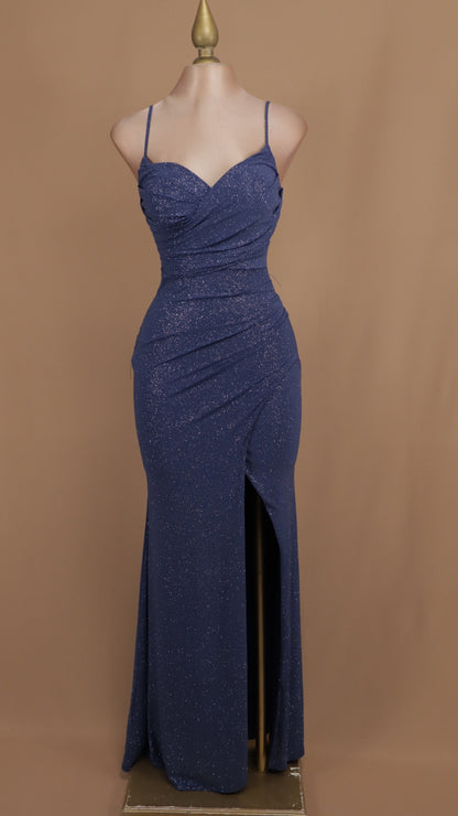 Vestido largo escote en V y destellos