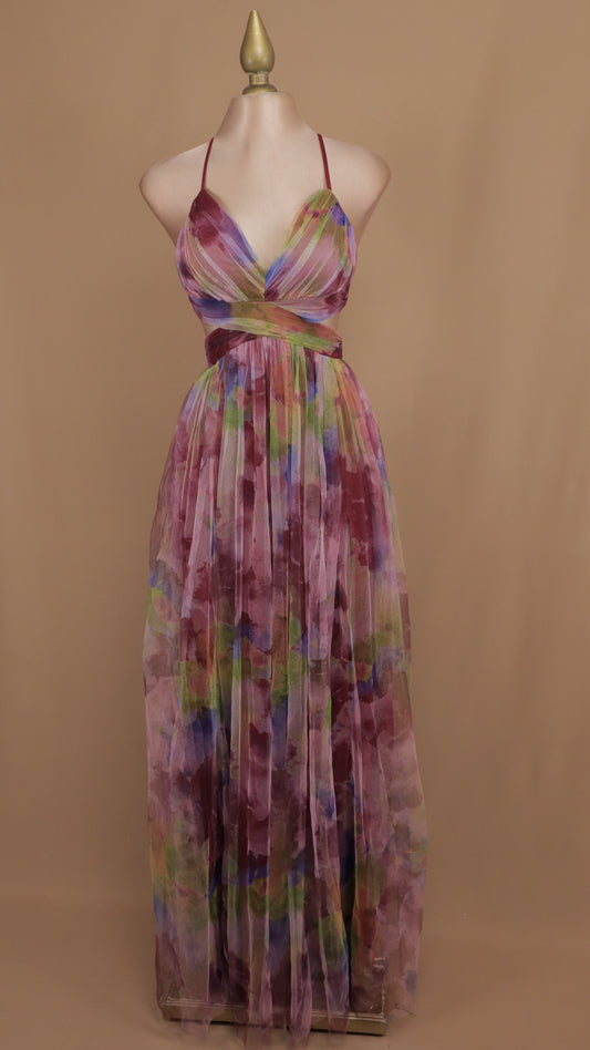 Vestido largo con estampado y escote