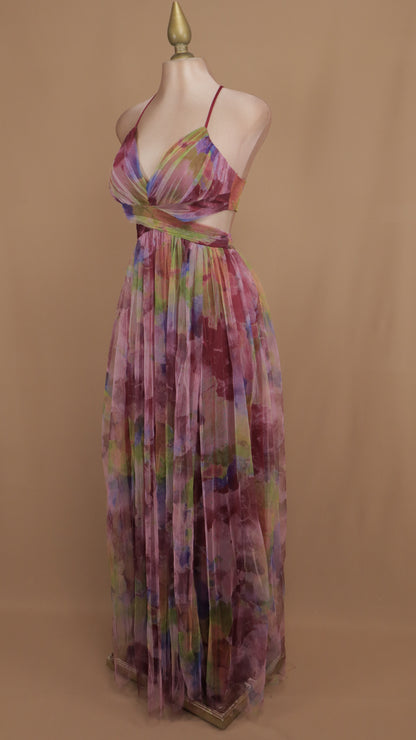 Vestido largo con estampado y escote