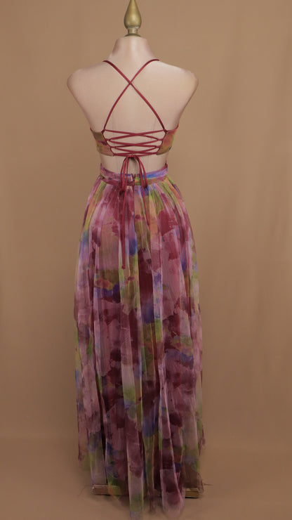 Vestido largo con estampado y escote