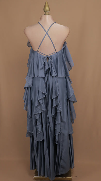 Vestido largo halter y olanes