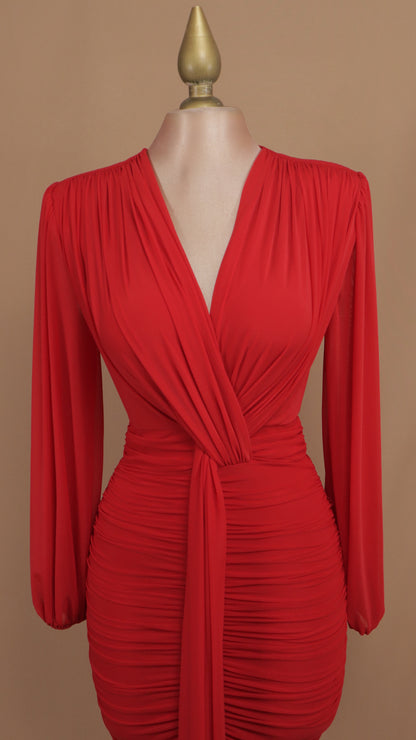 Vestido midi manga larga con escote en V