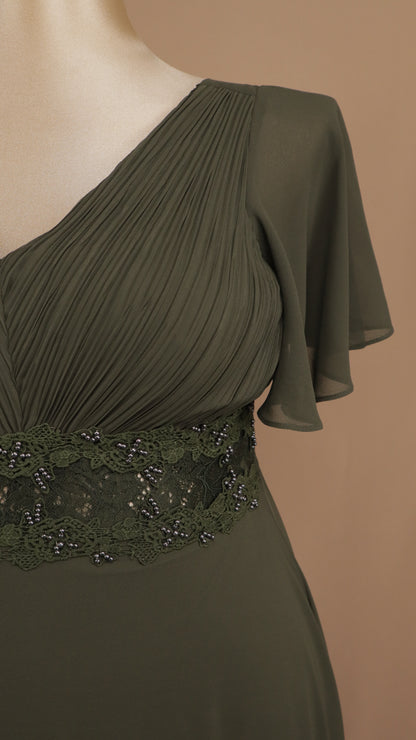 Vestido largo talla extra con aplicación en cintura