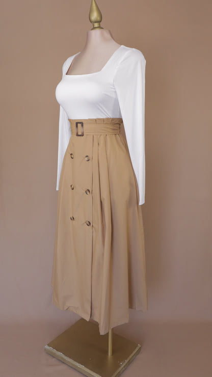 VESTIDO MAXI CON CINTURON Y FALDA CIRCULAR