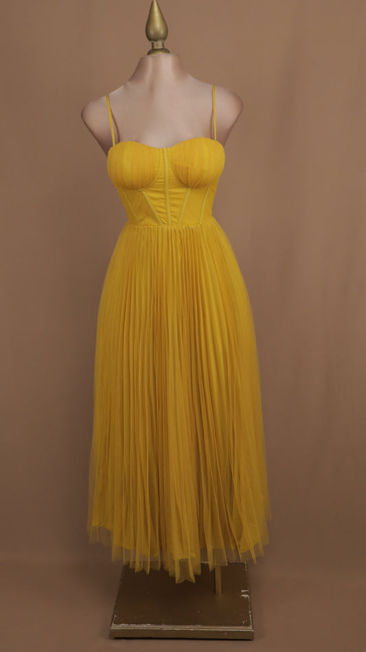 Vestido maxi de tull en línea A con copa y corset