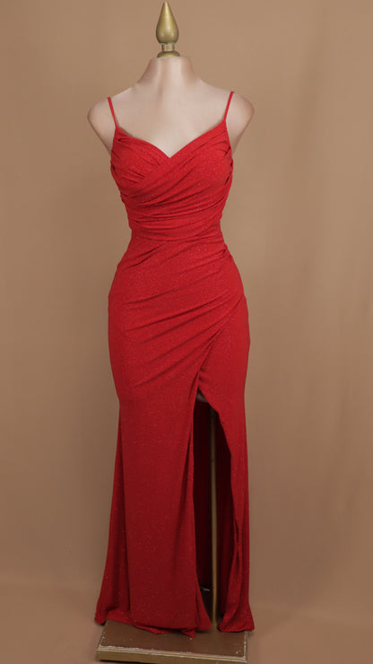 Vestido largo escote en V y destellos