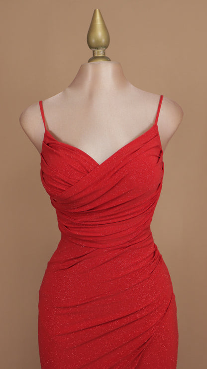 Vestido largo escote en V y destellos