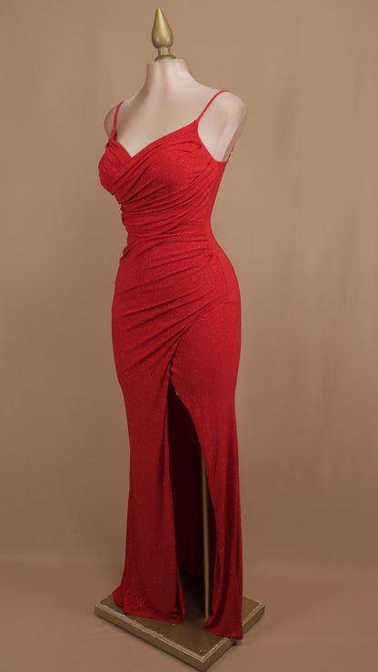 Vestido largo escote en V y destellos