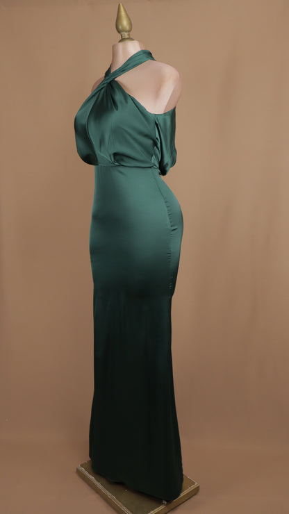 Vestido largo satinado cuello halter