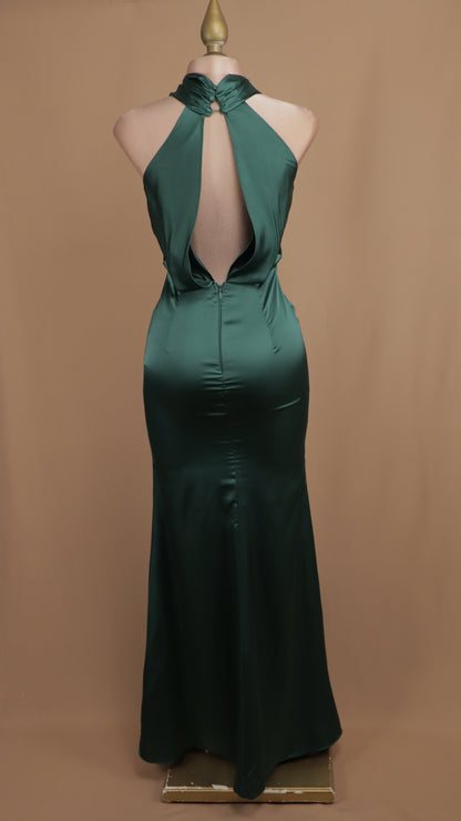 Vestido largo satinado cuello halter
