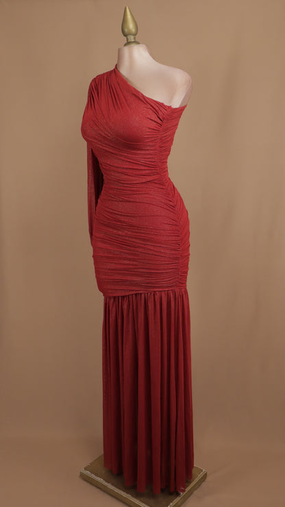 Vestido largo asimétrico manga larga con destellos