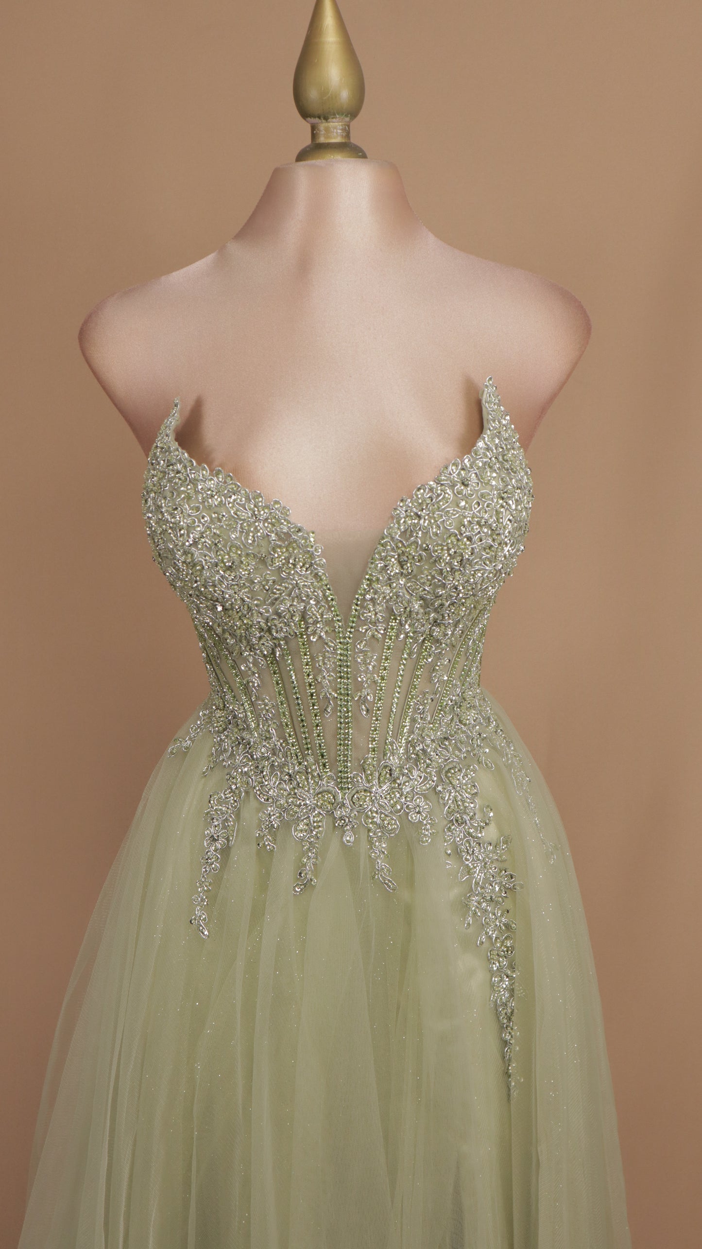 Vestido largo corte princesa con aplicación