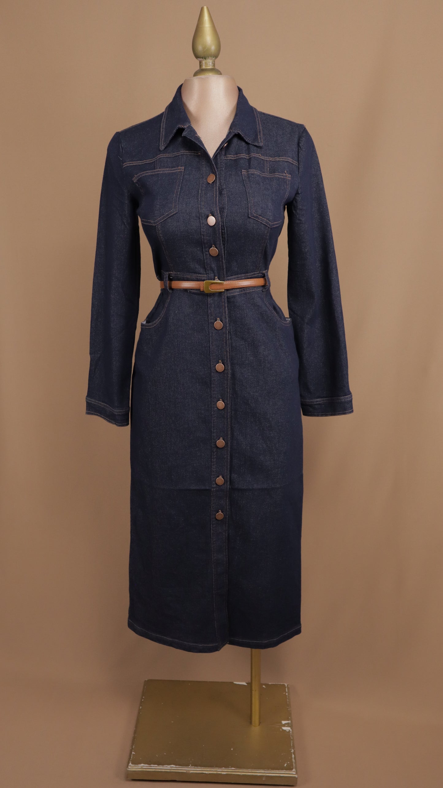 Vestido maxi manga larga de mezclilla