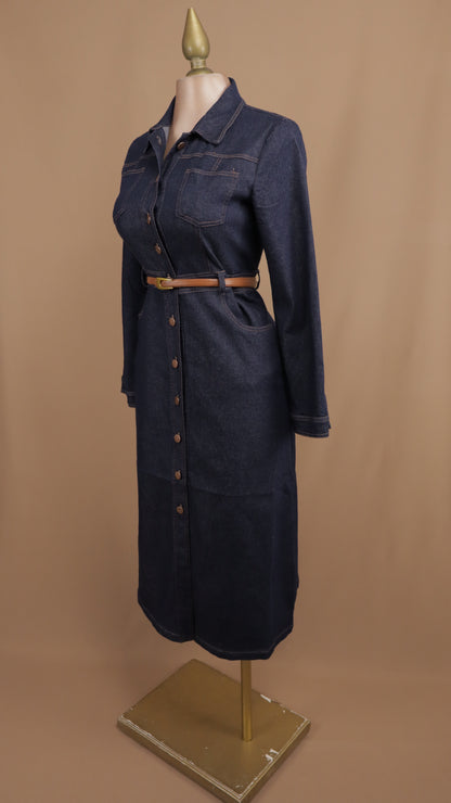 Vestido maxi manga larga de mezclilla