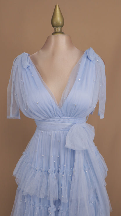 Vestido largo de tul con perlas