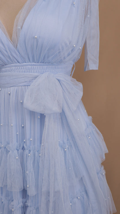 Vestido largo de tul con perlas