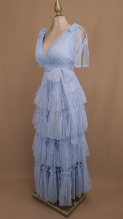 Vestido largo de tul con perlas