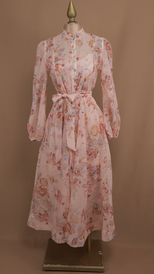 Vestido maxi estampado manga larga