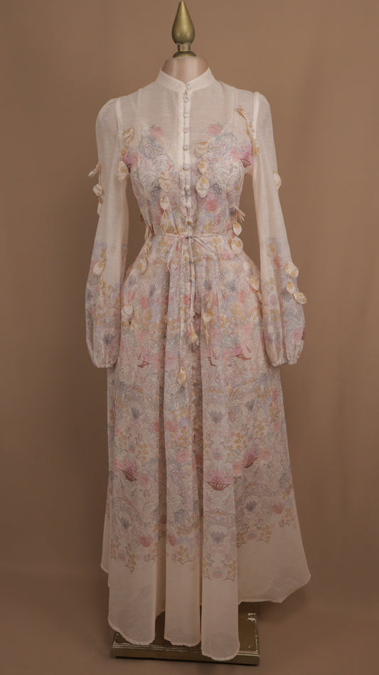 Vestido midi manga larga con aplicación en 3D