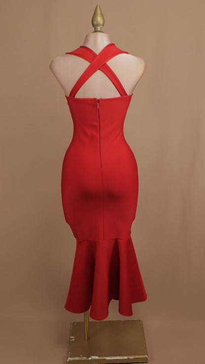 Vestido midi de bandage con escote cruzado en la espalda