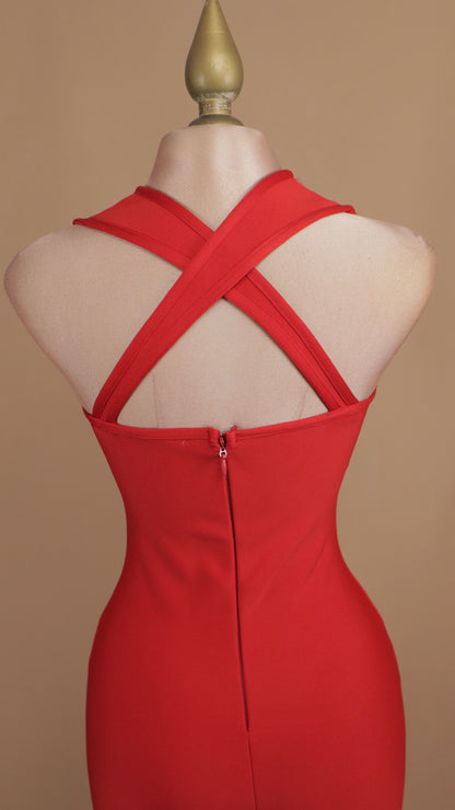 Vestido midi de bandage con escote cruzado en la espalda