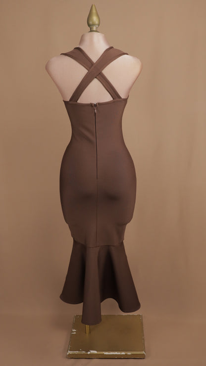 Vestido midi de bandage con escote cruzado en la espalda