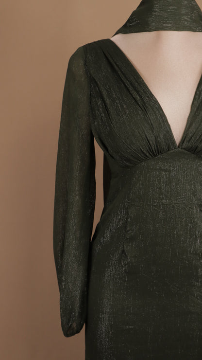 Vestido largo manga larga con destellos